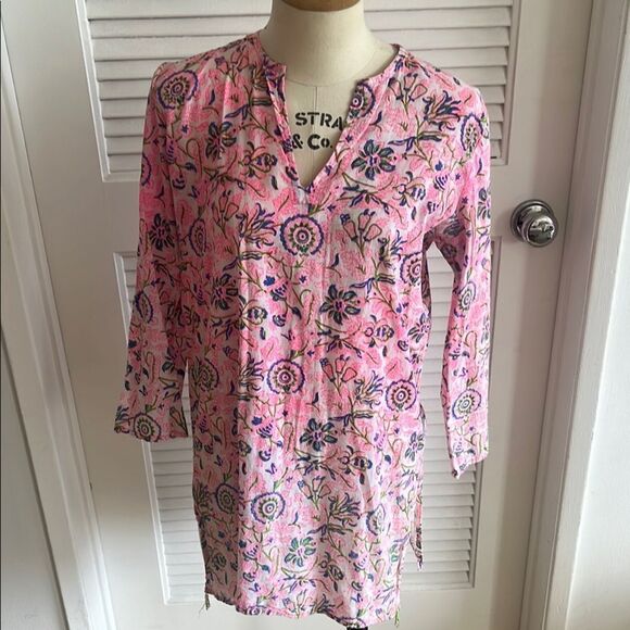 Roberta Roller Rabbit Pink Graphic Tunic‎ with Mandarin Collar - Picture 1 of 4
